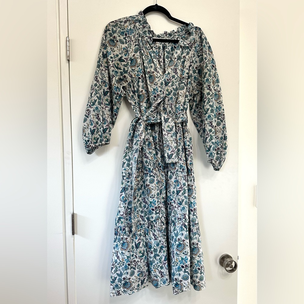 Vanessa Fox Lowell dress cotton Paisley Large L Blue Flower Print